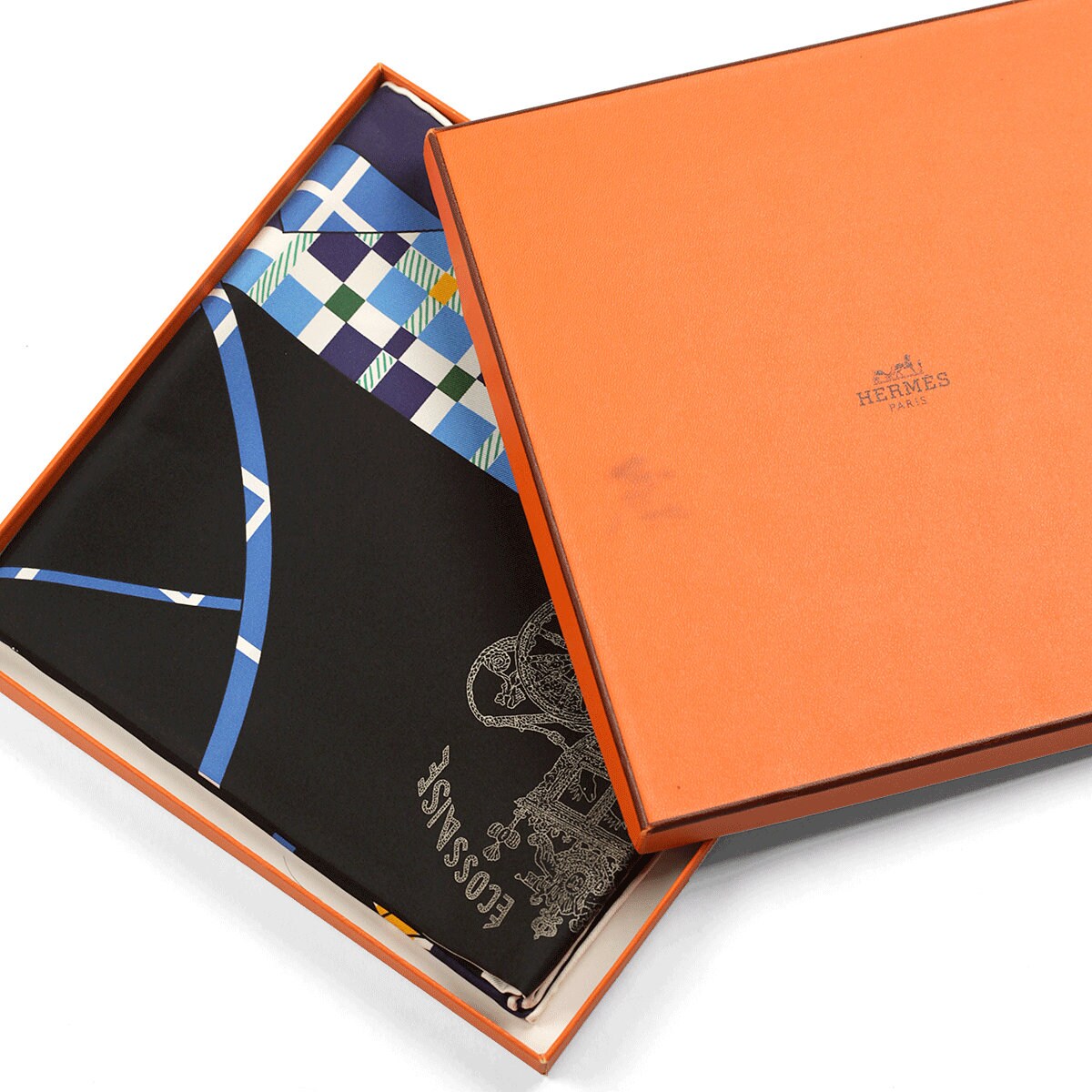 【極美品】HERMES／エルメス／ストライプ／イカリモチーフ／オレンジ／ブルー HERMES - 【極美品】HERMES／エルメス／ストライプ／イカリモチーフ