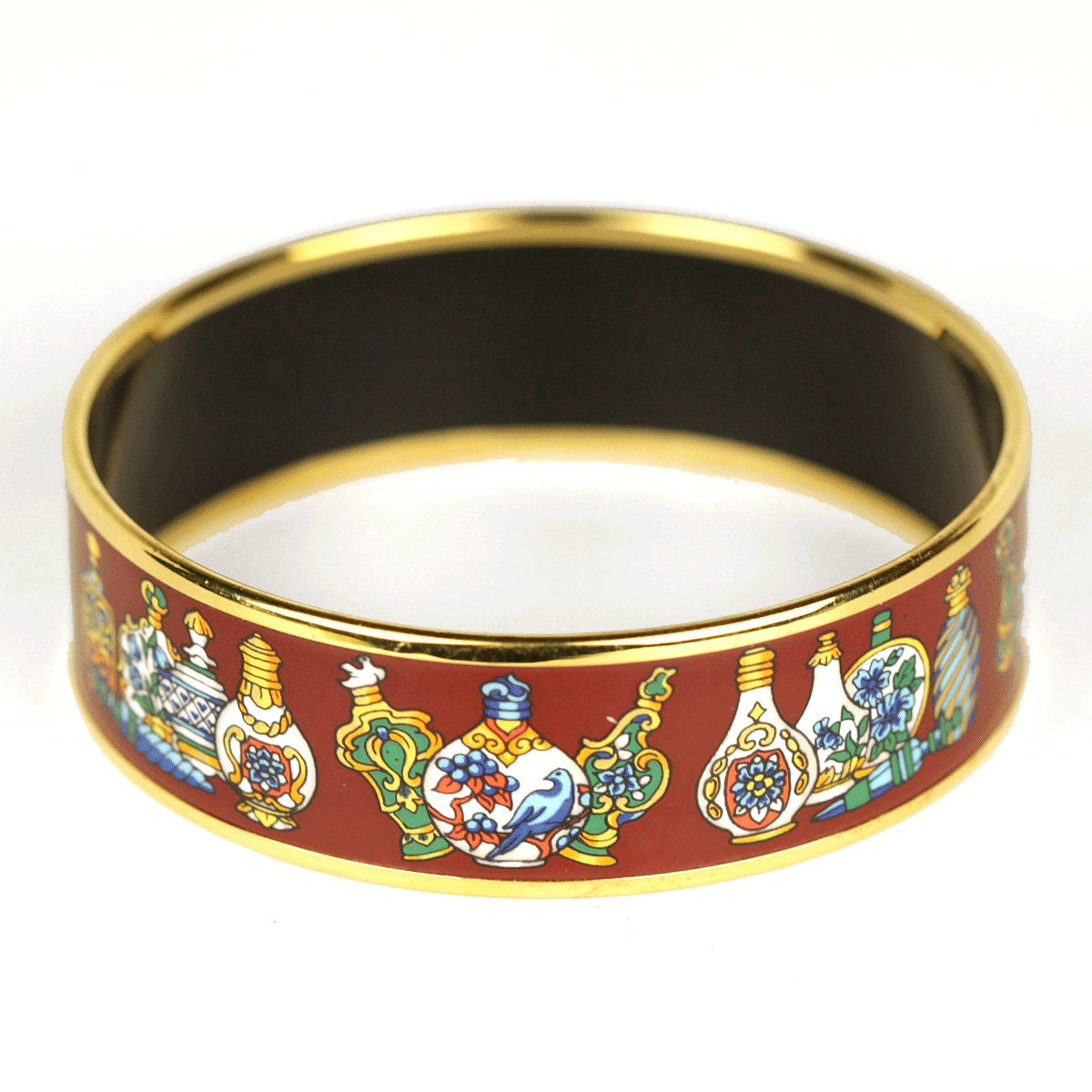 Hermes Bracelet 70 Wide Gold Enamel Flacons | Bangle GHW