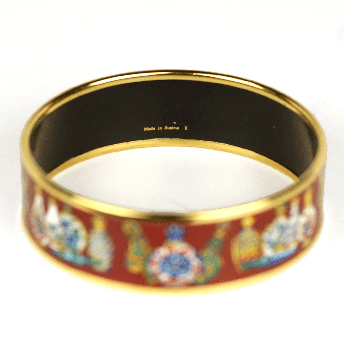 Hermes Bracelet 70 Wide Gold Enamel Flacons | Bangle GHW