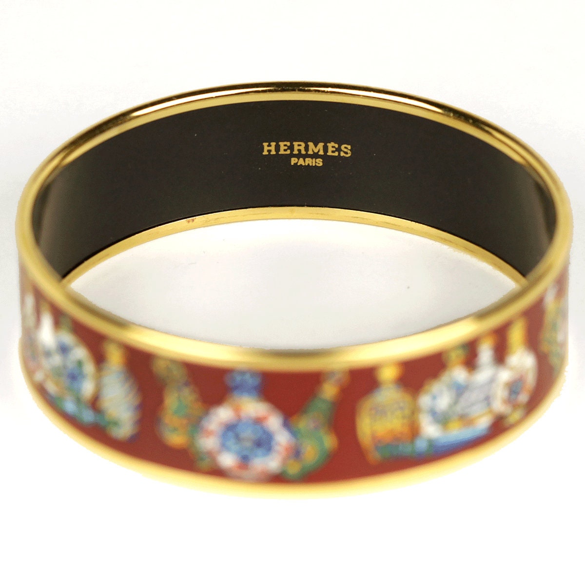 Hermes Bracelet 70 Wide Gold Enamel Flacons | Bangle GHW