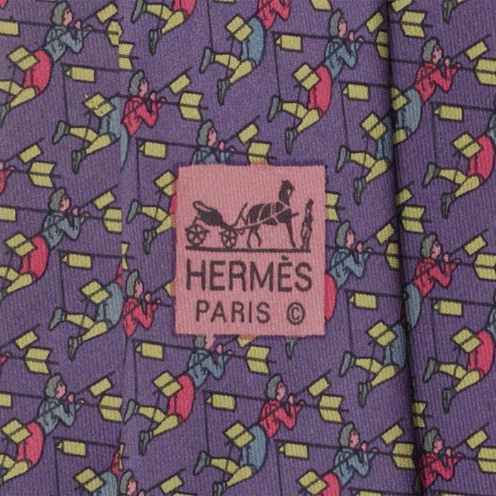 Hermes Men's Silk Tie Vintage Flying Men Pattern 7172 | Necktie Cravate