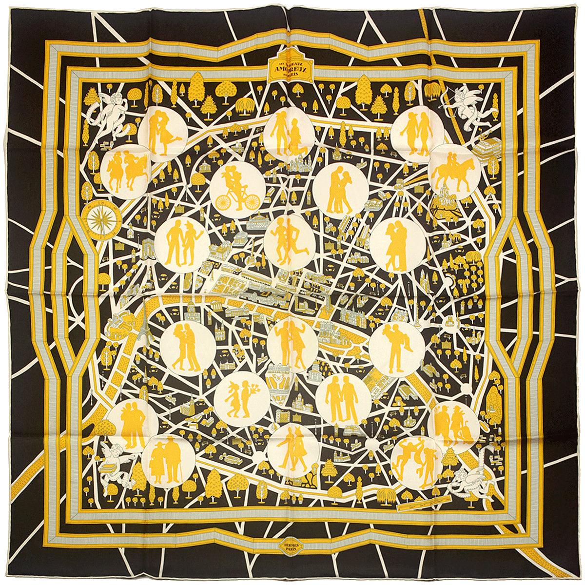 Hermes Scarf "Le Nouveaux Amoureux de Paris" by Pierre Marie 90cm Silk | Carre Foulard