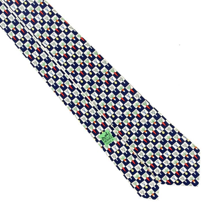 Hermes Men's Silk Tie Checkers Vegetables Pattern 7712 | Necktie Cravate