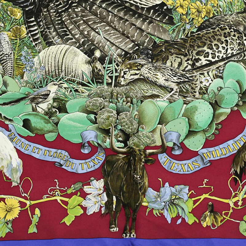 HERMES スカーフ ライオンと植物 Hermes Scarf Le Faune et Flore du Texas - Texas Wildlife