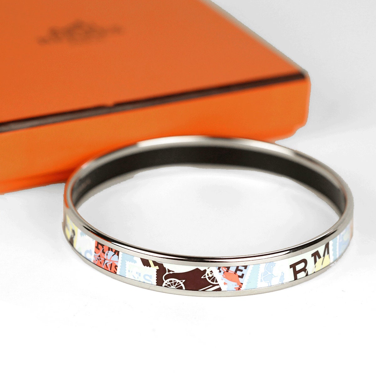 Hermes Bracelet Enamel Palladium Silver 70 Narrow | Bangle SHW