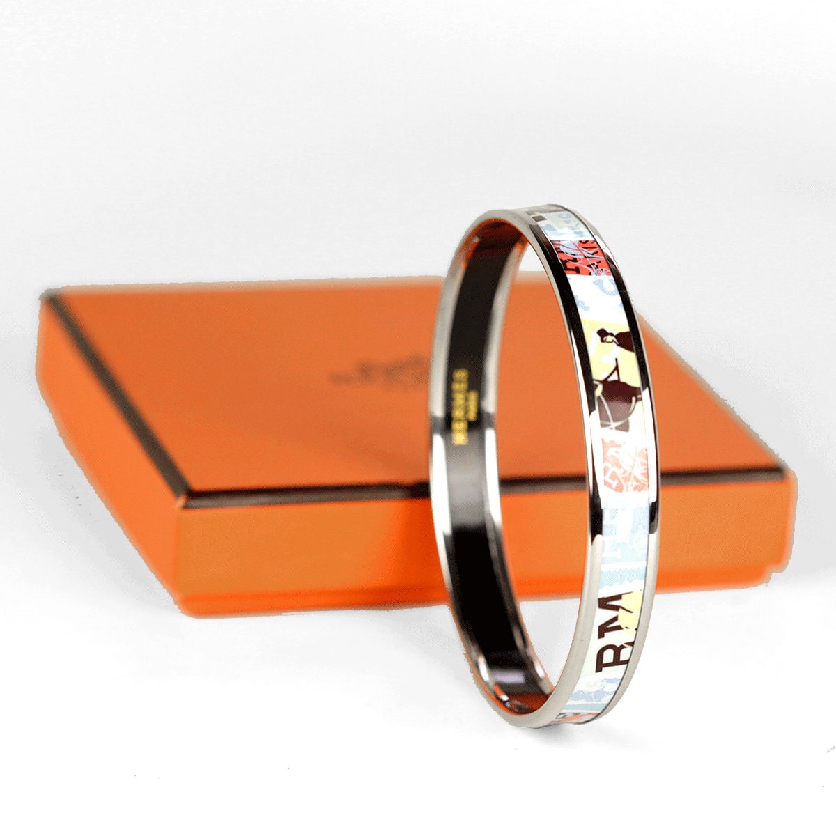 Hermes Bracelet Enamel Palladium Silver 70 Narrow | Bangle SHW