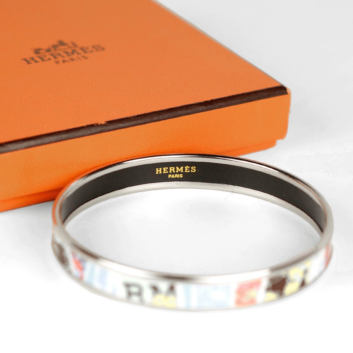 Hermes Bracelet Enamel Palladium Silver 70 Narrow | Bangle SHW