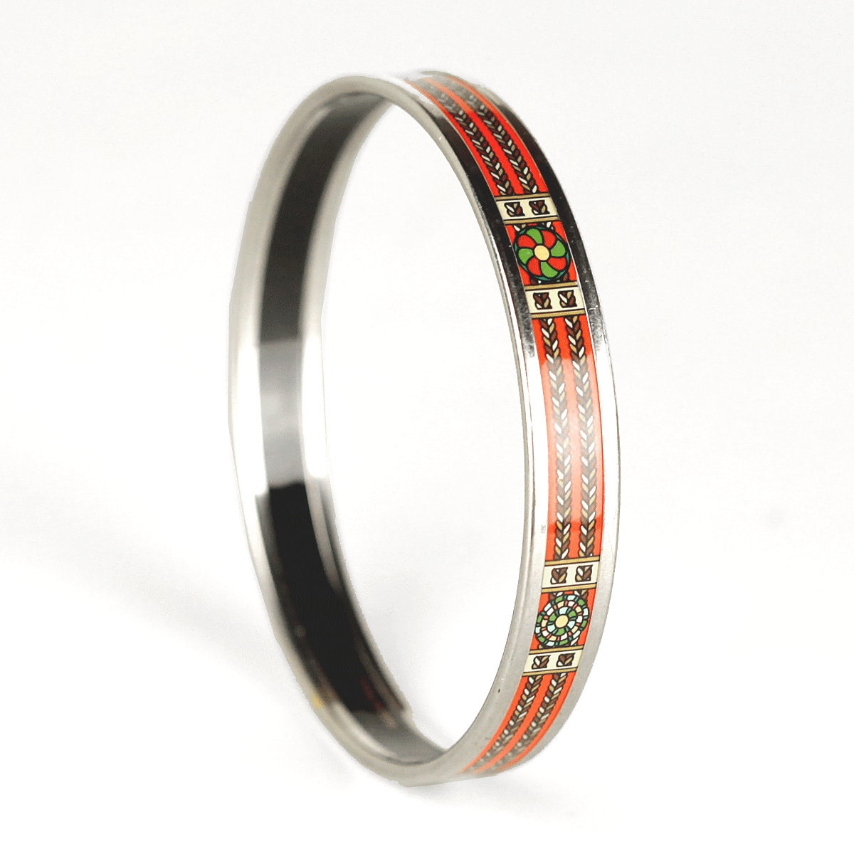 Hermes Bracelet Enamel Palladium Silver 65 Narrow | Bangle SHW