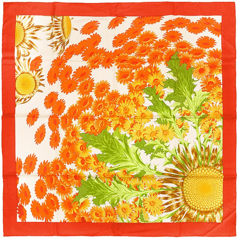 Hermes Scarf "Fleurs et Carlines II" by Vladimir Rybaltchenko 90cm Silk | Foulard Carre