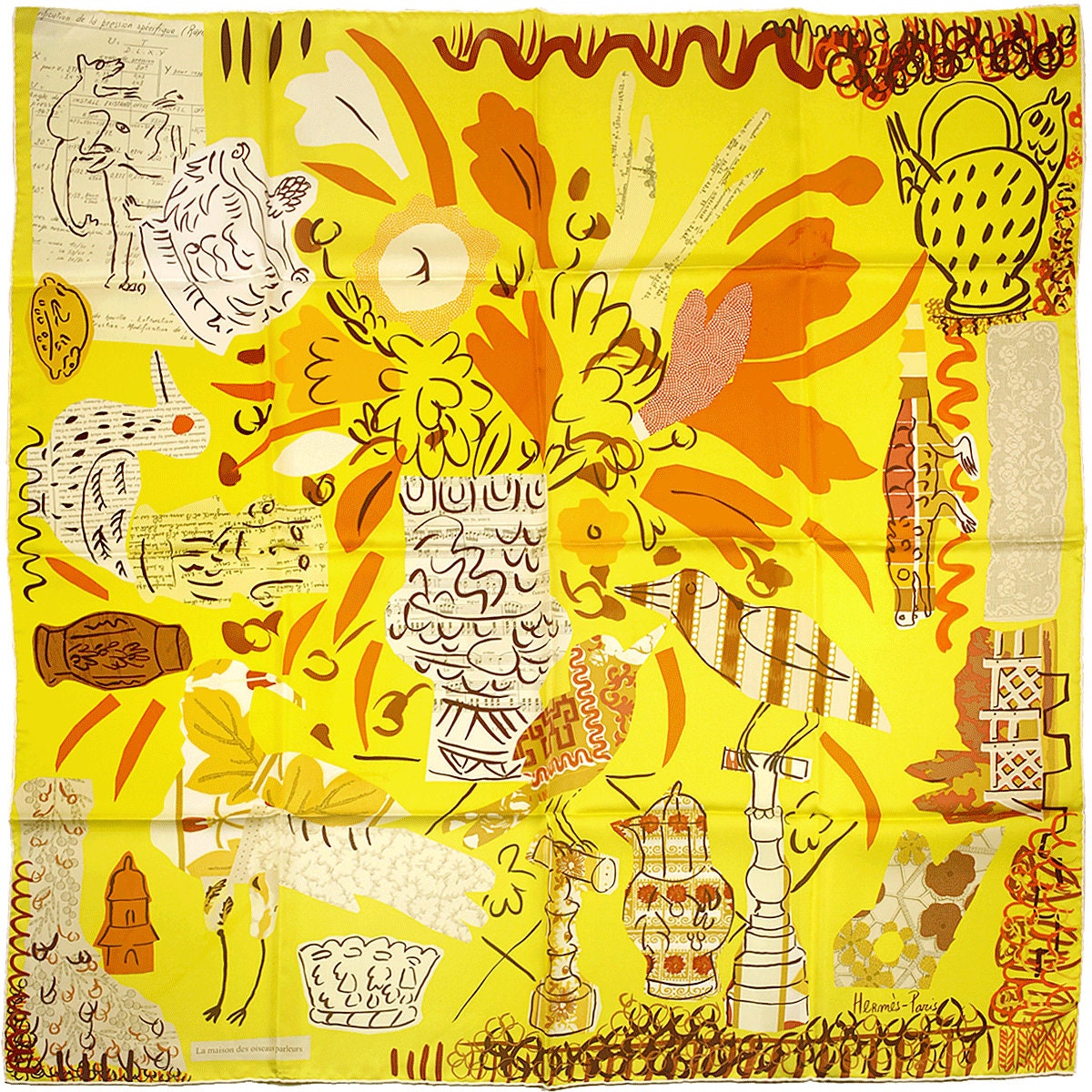 Hermes Scarf "La Maison des Oiseaux" by Bela Silva 90cm Silk | Foulard Carre