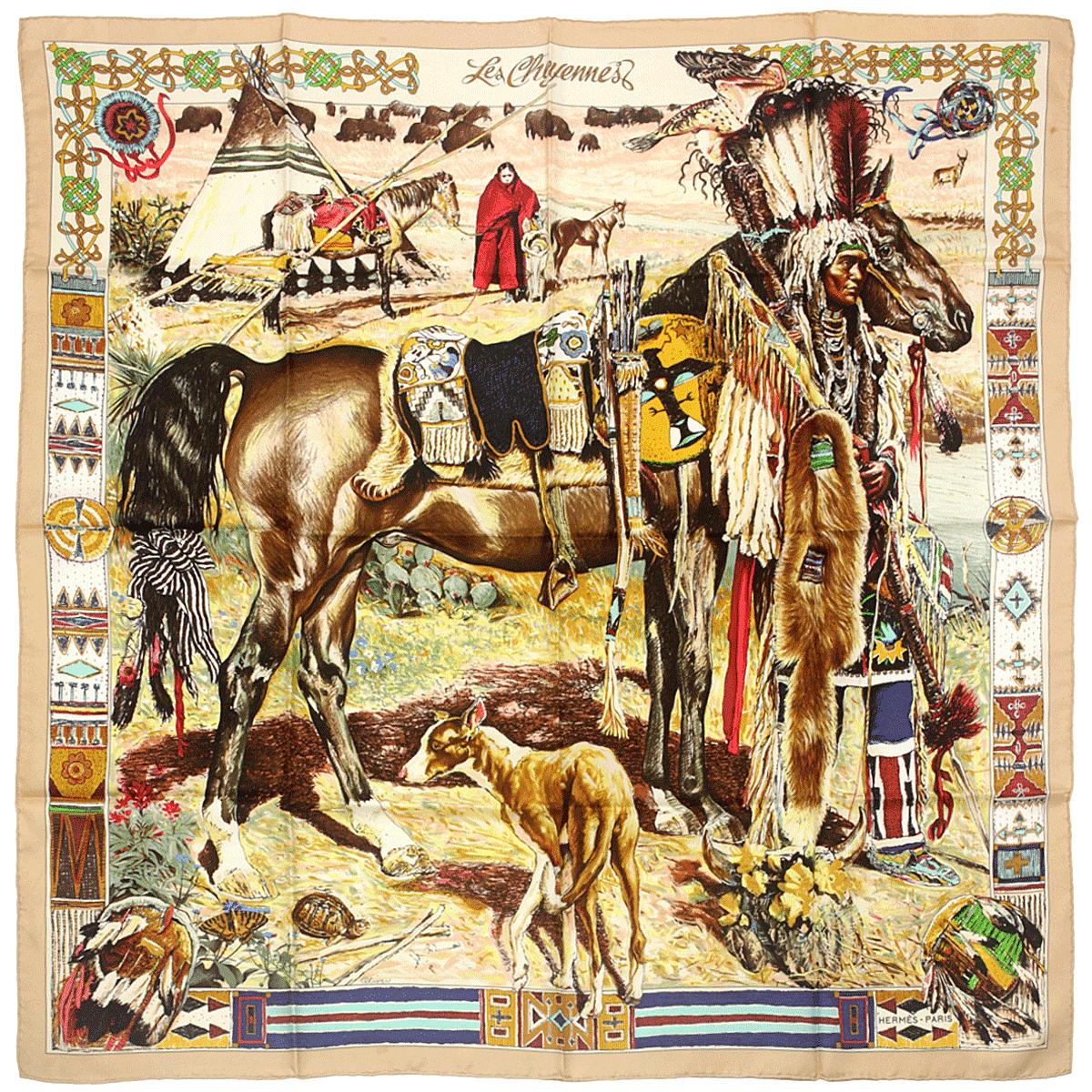 Hermes Scarf "Les Cheyennes" by Kermit Oliver 90cm Silk | Carre Foulard