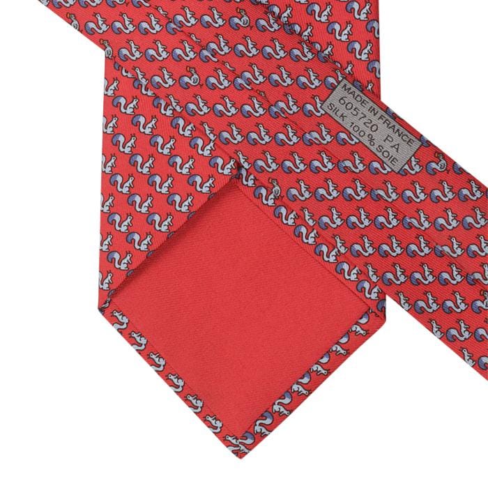 Hermes Men's Silk Tie Whimsical Squirrels Pattern 645720 | Necktie Cravate