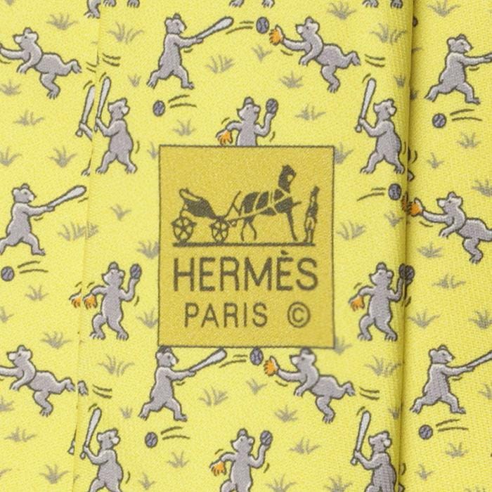 Hermes Men's Silk Tie Whimsical Bears Playing Baseball Pattern 605863 | Necktie Cravate