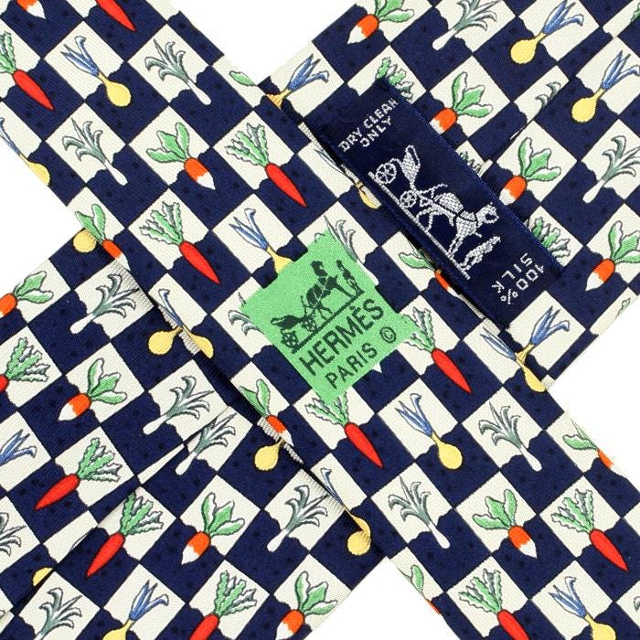 Hermes Men's Silk Tie Checkers Vegetables Pattern 7712 | Necktie Cravate