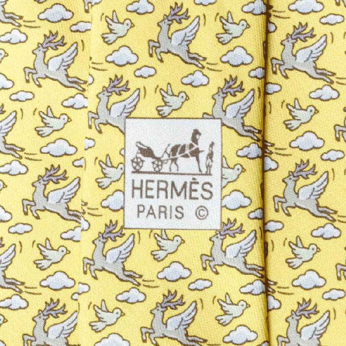 Hermes Men's Silk Tie Whimsical Flying Reindeer Pattern 5396 | Necktie Cravate