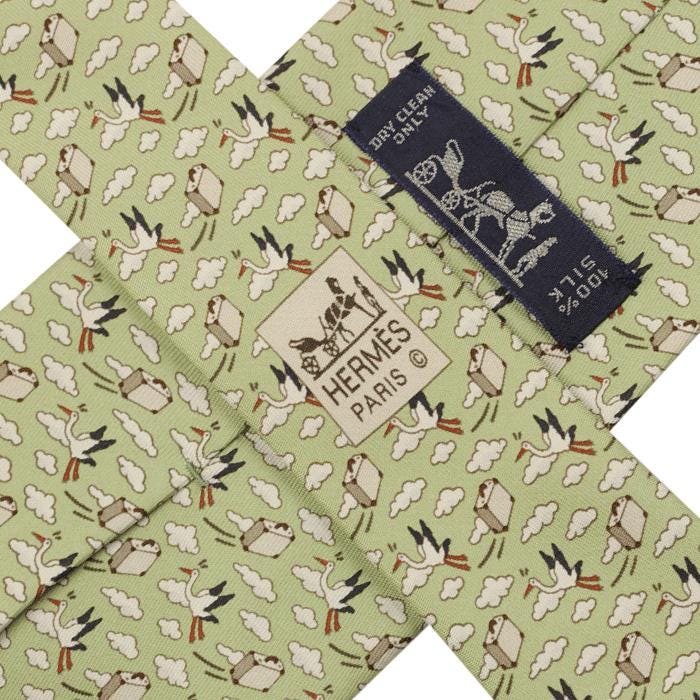 Hermes Men's Silk Tie Whimsical Storks and Briefcases Pattern 5454 | Necktie Cravate