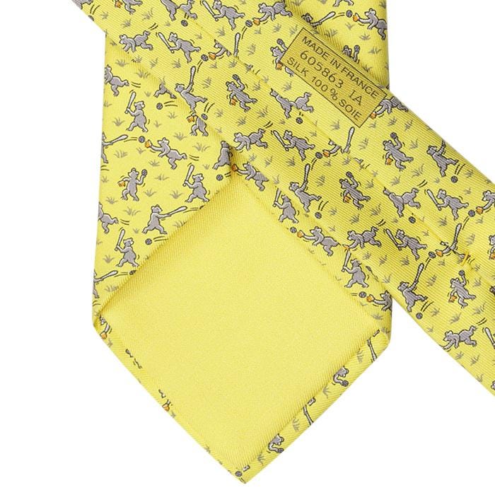 Hermes Men's Silk Tie Whimsical Bears Playing Baseball Pattern 605863 | Necktie Cravate