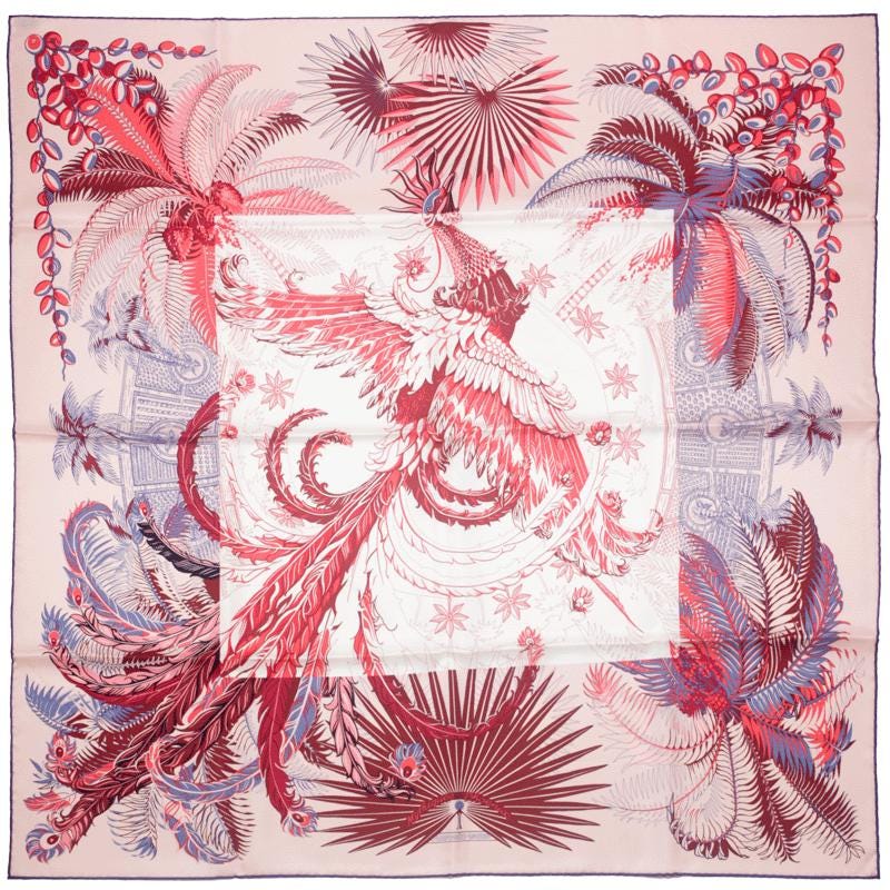 HERMES Mythique Phoenix スカーフ NEW HERMES PINK MYTHIQUES PHOENIX COLORIAGE CASHMERE 140 GM