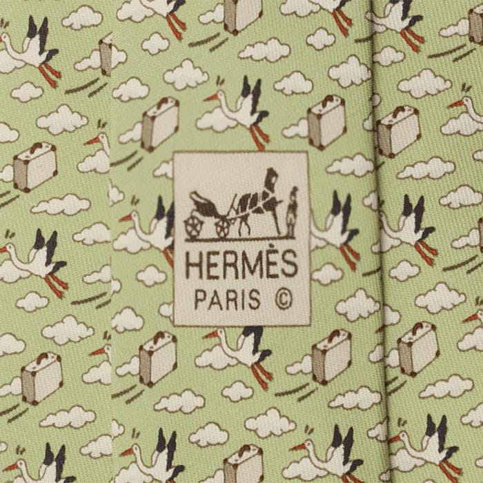 Hermes Men's Silk Tie Whimsical Storks and Briefcases Pattern 5454 | Necktie Cravate