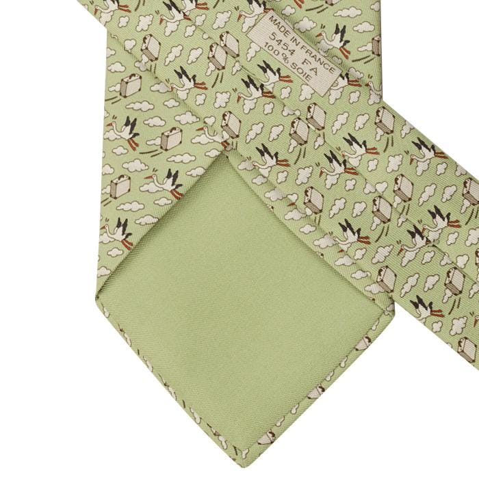 Hermes Men's Silk Tie Whimsical Storks and Briefcases Pattern 5454 | Necktie Cravate