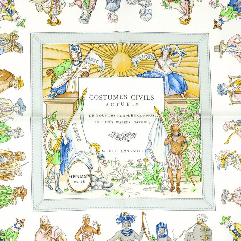 Hermes Scarf "Costumes Civils Actuels" by Françoise De La Perriere 90cm Silk | Carre Foulard