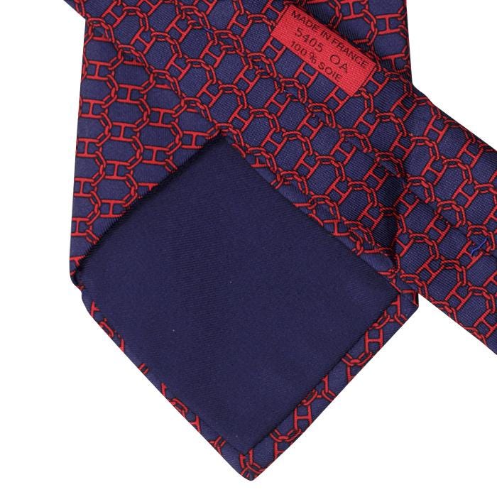 Hermes Men's Silk Tie Geometric Chaine d'Ancre Pattern 5405 | Necktie Cravate