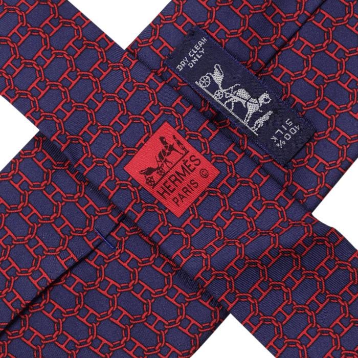 Hermes Men's Silk Tie Geometric Chaine d'Ancre Pattern 5405 | Necktie Cravate