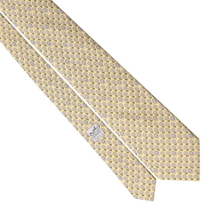 Hermes Men's Silk Tie Whimsical Sunflowers Pattern 5074 | Necktie Cravate