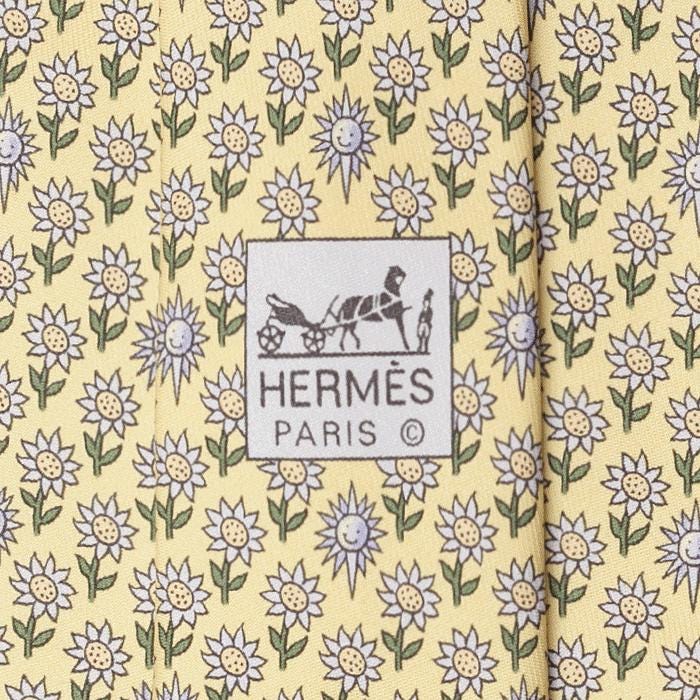 Hermes Men's Silk Tie Whimsical Sunflowers Pattern 5074 | Necktie Cravate