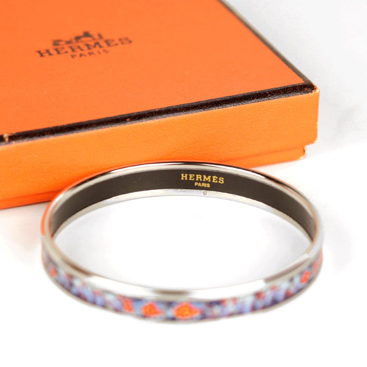 Hermes Bracelet Enamel Palladium Silver 65 Narrow Rencontre Oceane| Bangle SHW