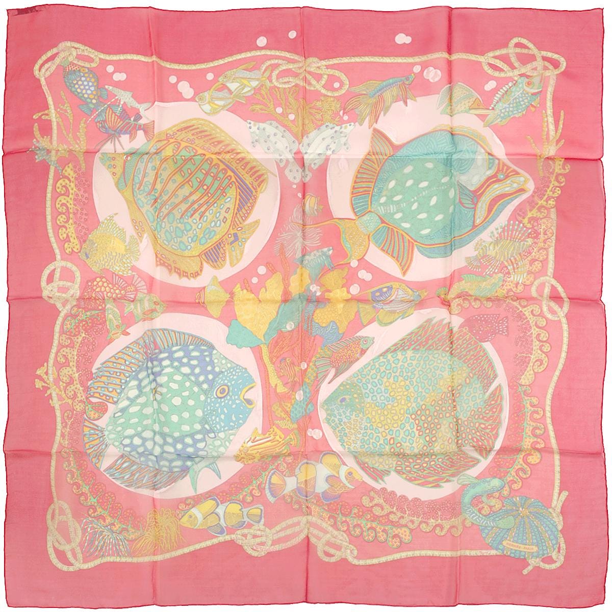 Hermes Scarf Mousseline "Grands Fonds" by Annie Faivre 90cm Silk | Carre Foulard Chiffon