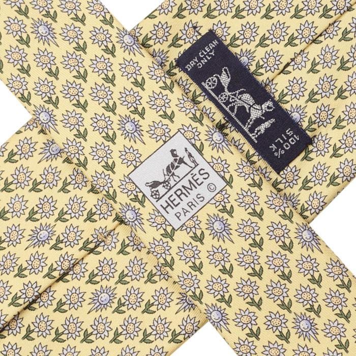 Hermes Men's Silk Tie Whimsical Sunflowers Pattern 5074 | Necktie Cravate