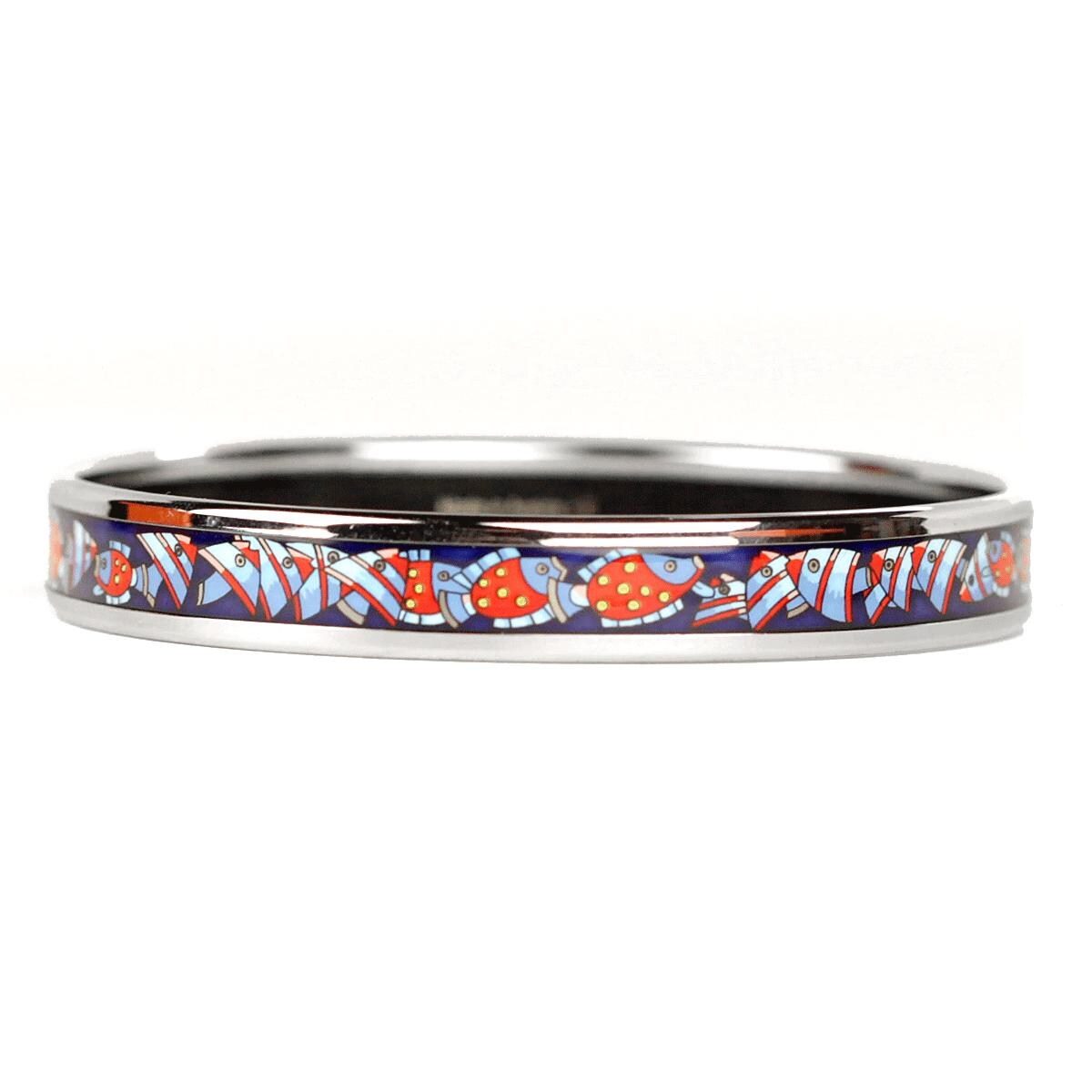 Hermes Bracelet Enamel Palladium Silver 65 Narrow Rencontre Oceane| Bangle SHW