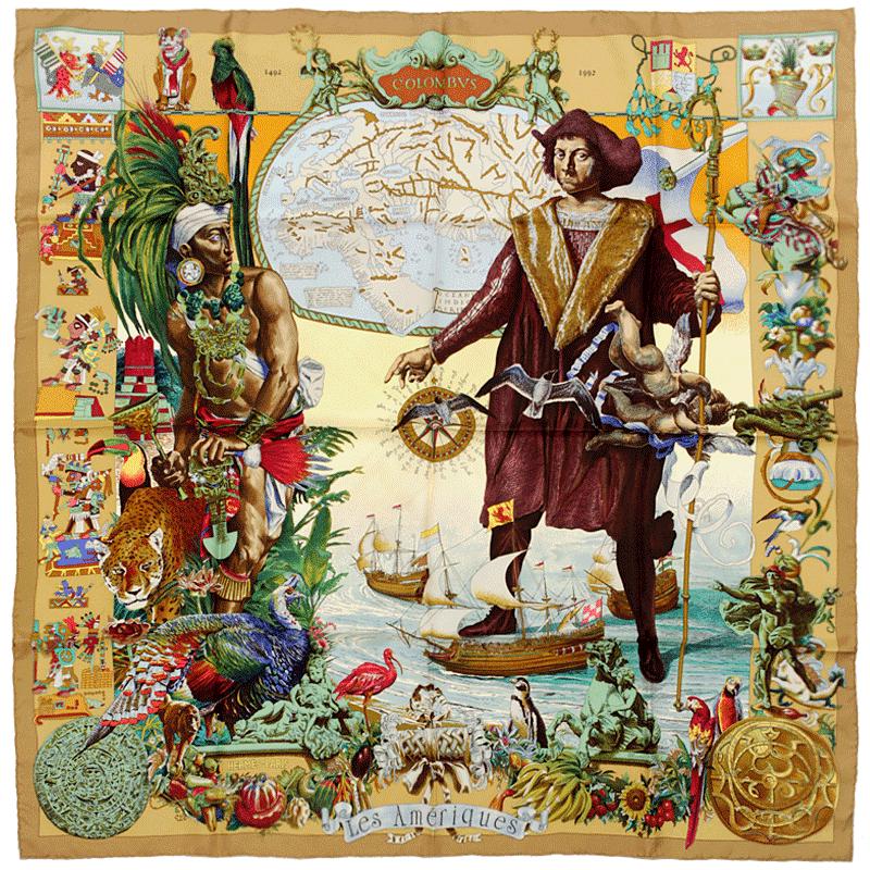 Hermes Scarf "Les Ameriques" by Kermit Oliver 90cm Silk