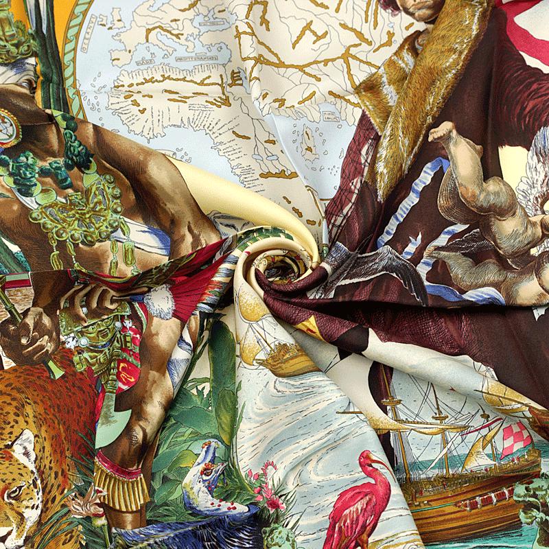 Hermes Scarf "Les Ameriques" by Kermit Oliver 90cm Silk