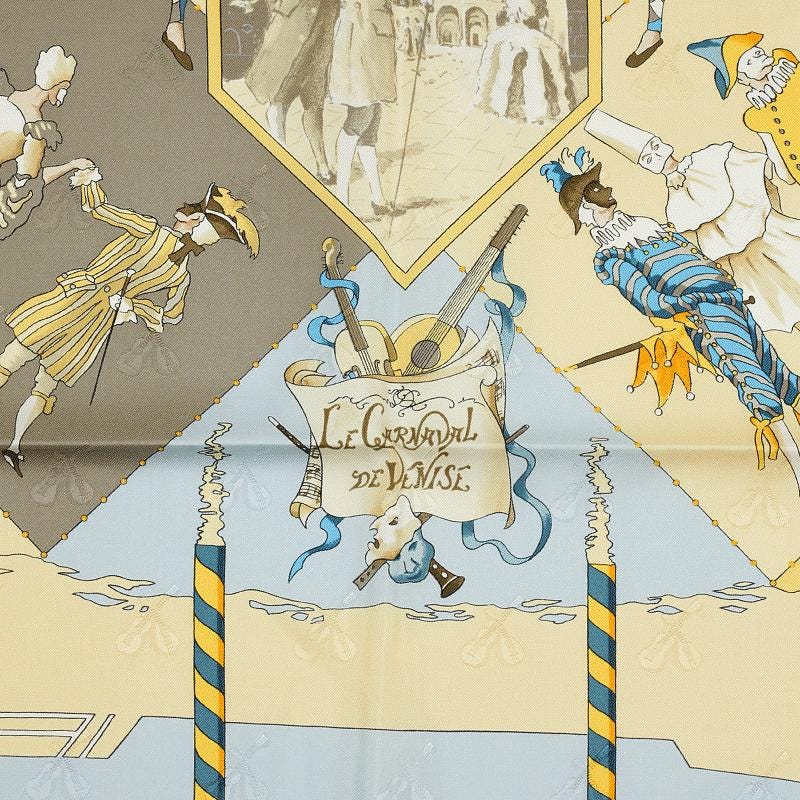 Hermes Scarf Jacquard "Le Carnaval de Venise" by Hubert de Watrigant 90cm Silk | Carre Foulard