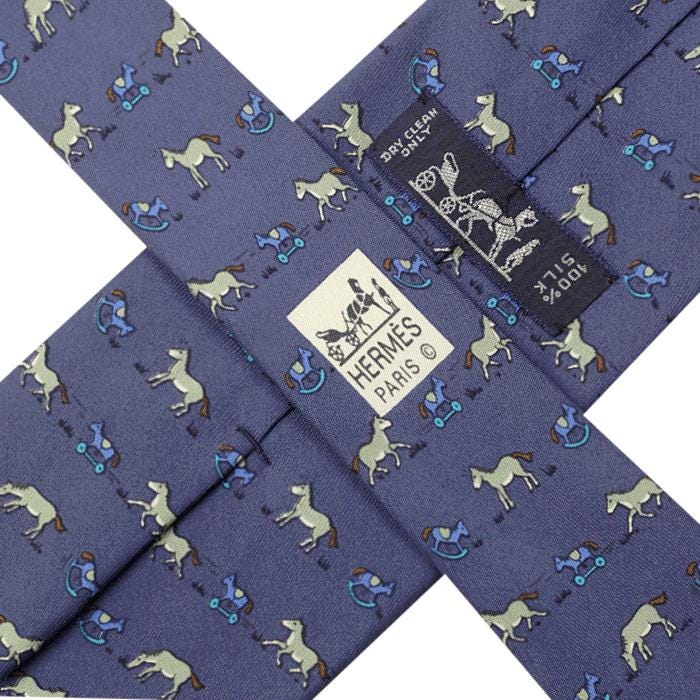 Hermes Men's Silk Tie Whimsical Toy Horses Pattern 7894 | Necktie Cravate