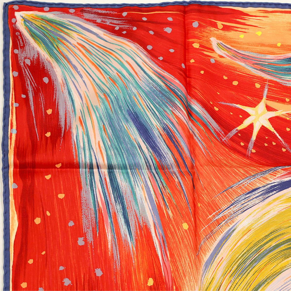 ⭐️エルメススカーフFEUX DU CIEL KWUMi Sefedin 天の火 エルメス HERMES/スカーフ カレ90 天の火 FEUX DU CIEL 炎 星 オレンジ