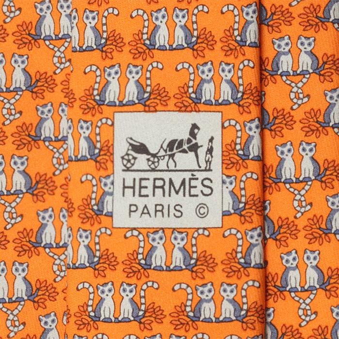 Hermes Men's Silk Tie Whimsical Lemurs Pattern 625891 | Necktie Cravate