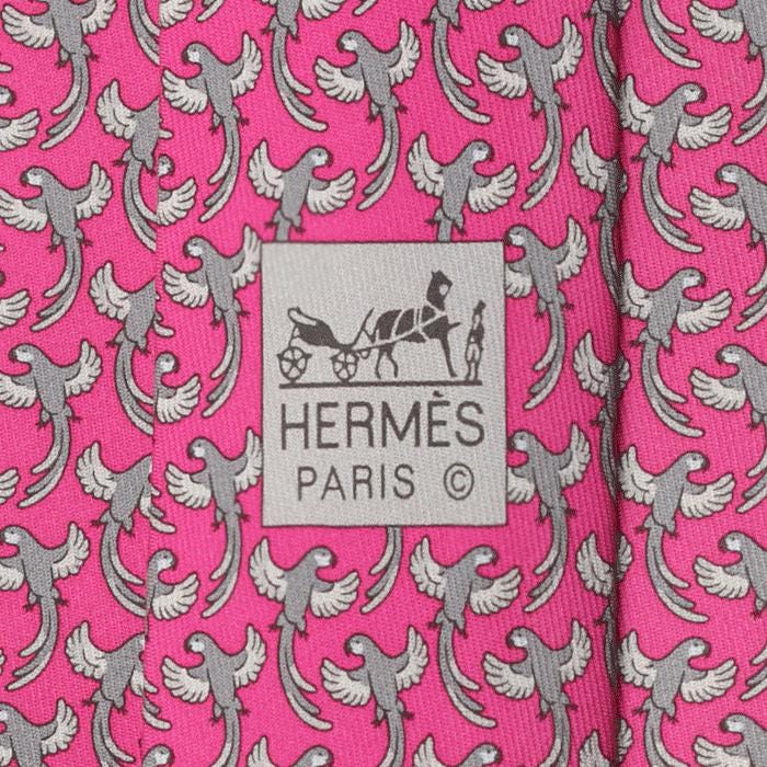 Hermes Men's Silk Tie Whimsical Parrots Pattern 605893 | Necktie Cravate