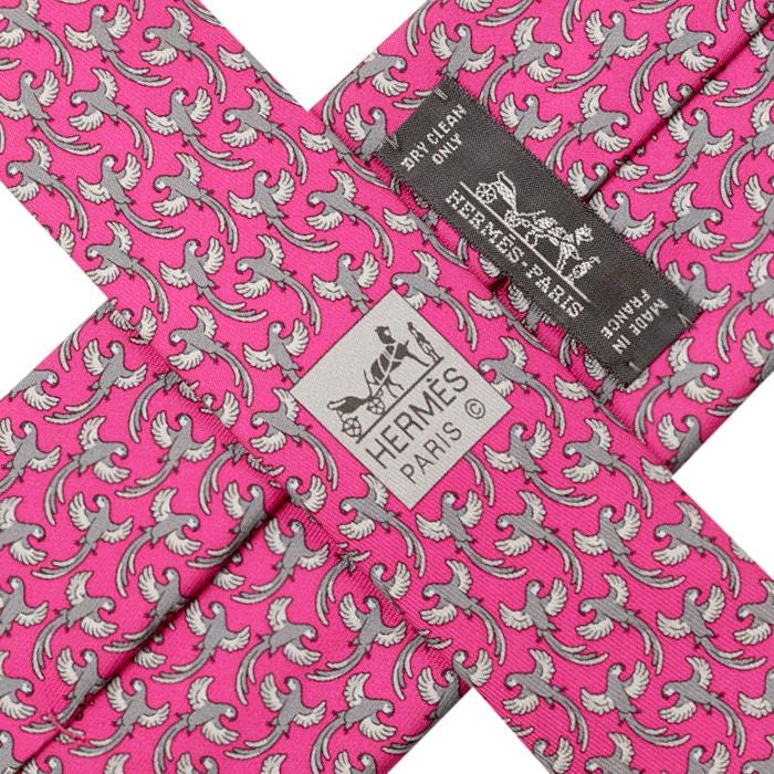 Hermes Men's Silk Tie Whimsical Parrots Pattern 605893 | Necktie Cravate