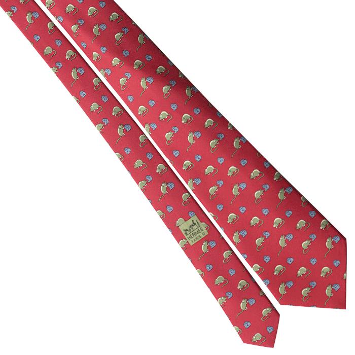 Hermes Men's Silk Tie Vintage Whimsical Mouse and Cheese Pattern