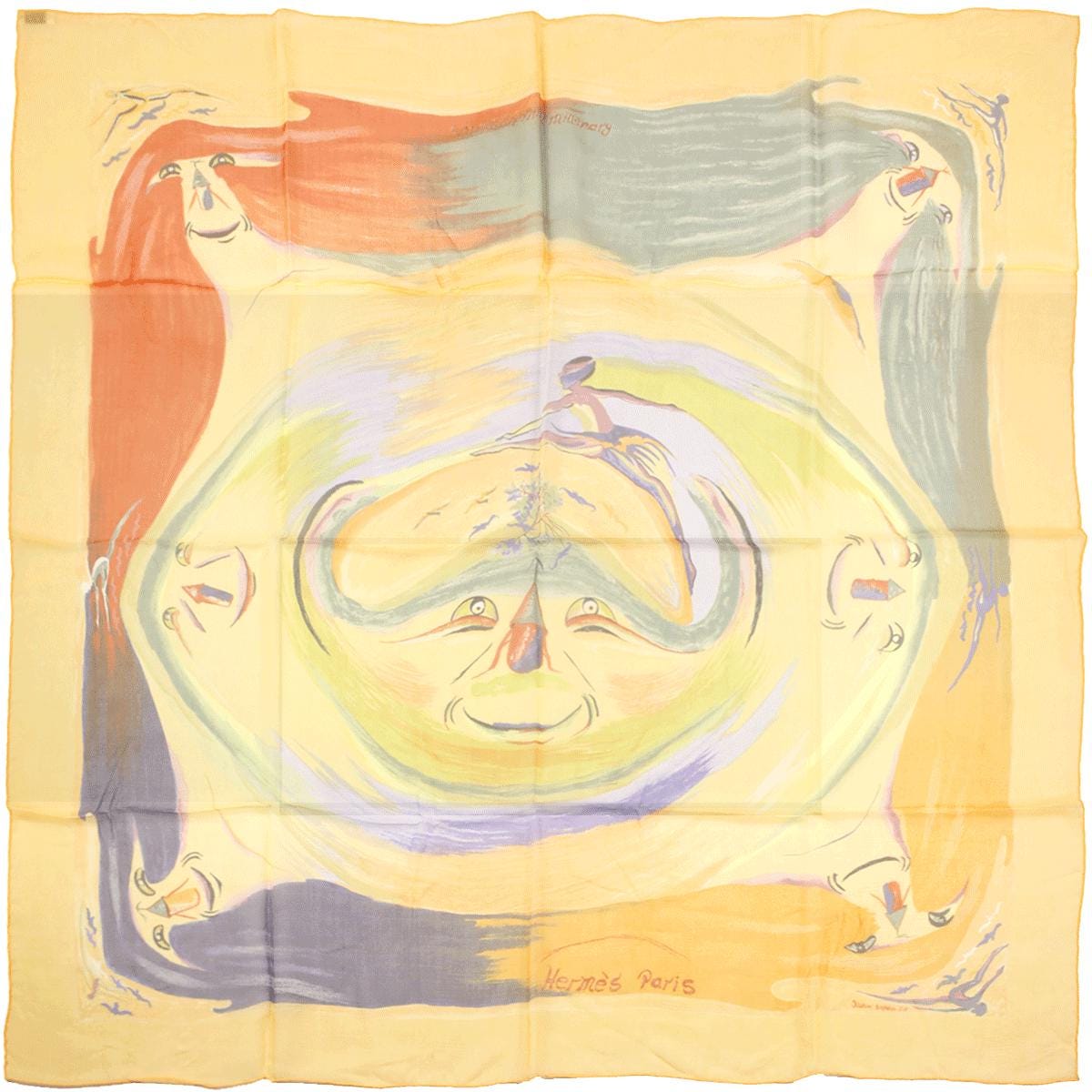 Hermes Scarf Mousseline "Smiles in the Third Millenary" by Sefedin Kwumi 90cm Silk | Carre Foulard Chiffon