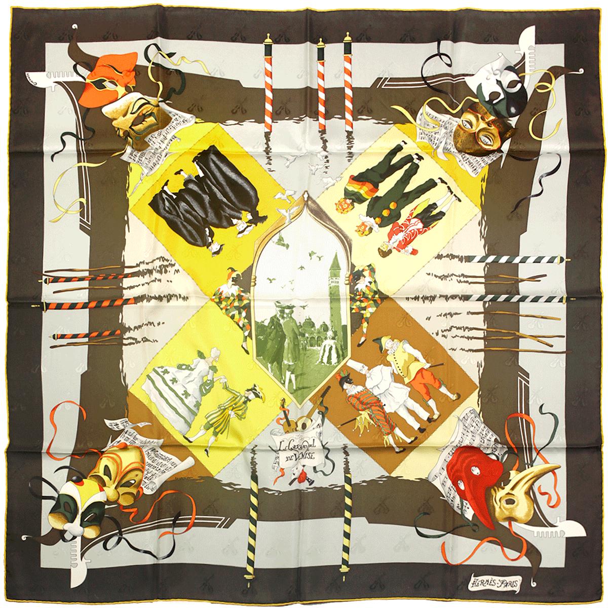 Hermes Scarf Jacquard "Le Carnaval de Venise" by Hubert de Watrigant 90cm Silk | Carre Foulard