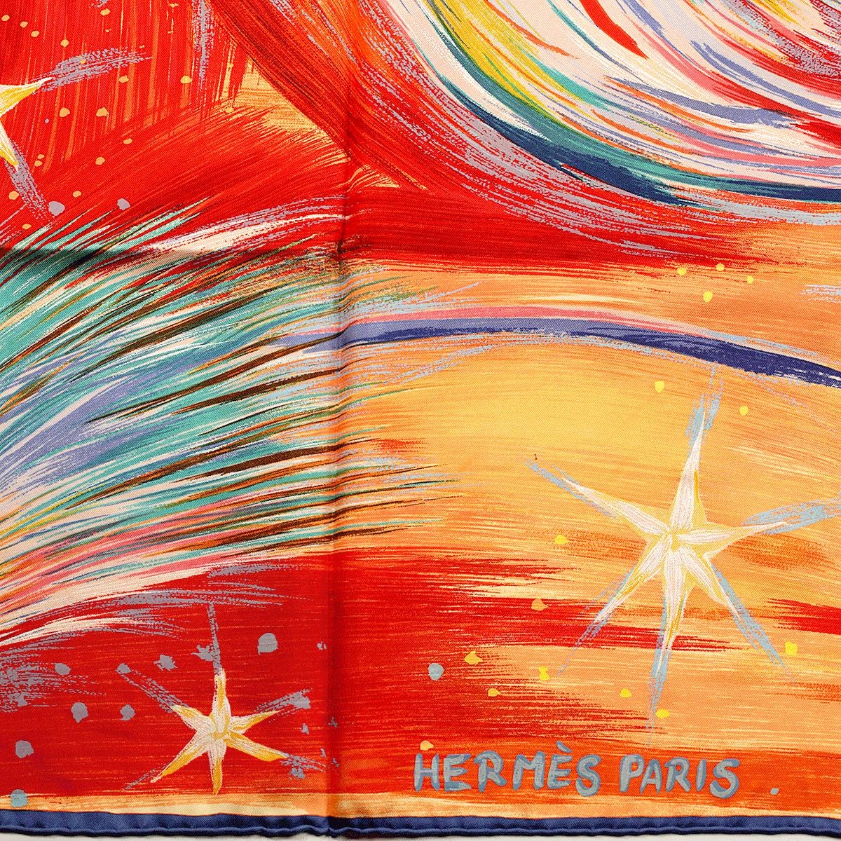 ⭐️エルメススカーフFEUX DU CIEL KWUMi Sefedin 天の火 エルメス HERMES/スカーフ カレ90 天の火 FEUX DU CIEL 炎 星 オレンジ