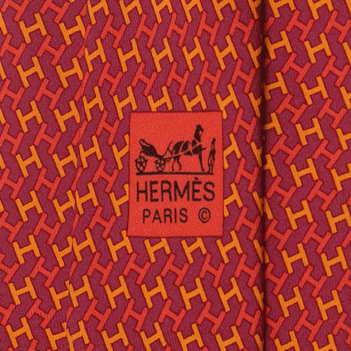 HERMES TIE Auth Mens Silk Necktie Classic H Geometric Pattern 5326