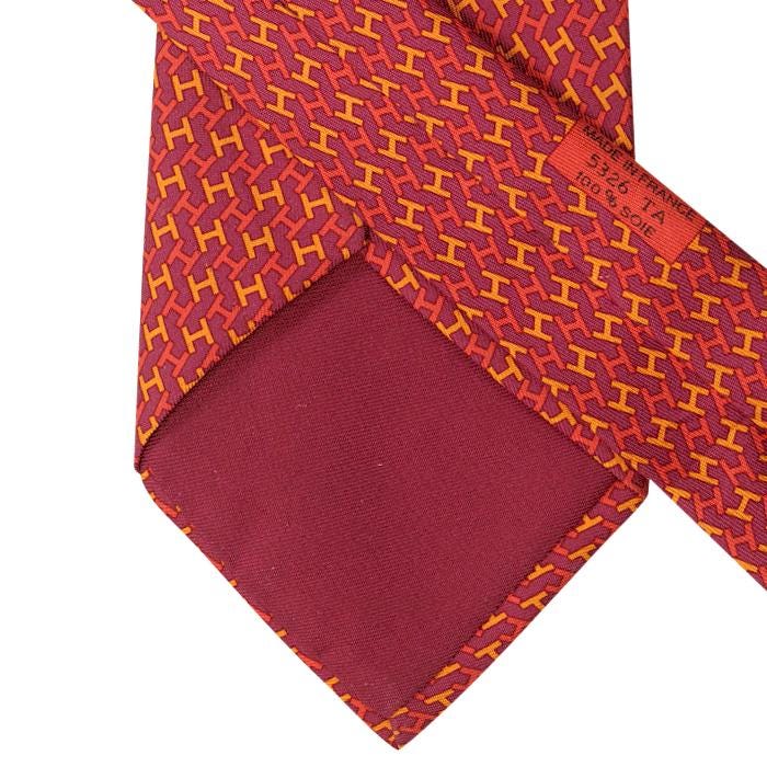 HERMES TIE Auth Mens Silk Necktie Classic H Geometric Pattern 5326