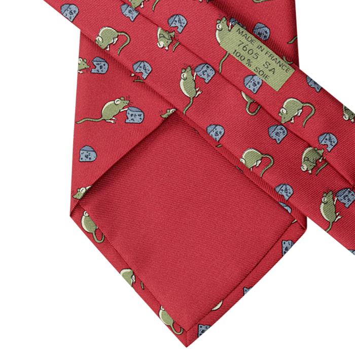 Hermes Men's Silk Tie Vintage Whimsical Mouse and Cheese Pattern
