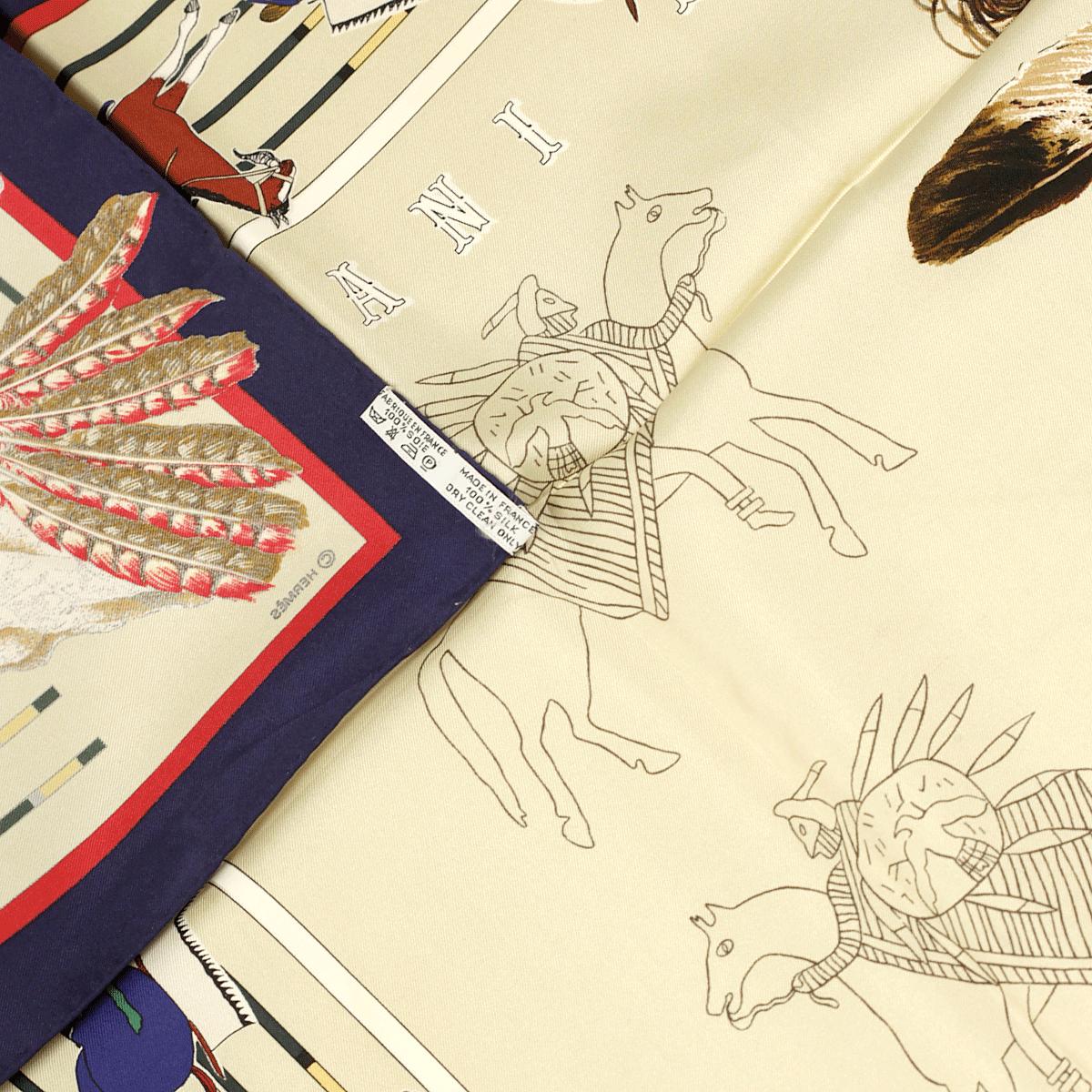Hermes Scarf "Pani La Shar Pawnee" by Kermit Oliver Wash Carre 90cm Silk