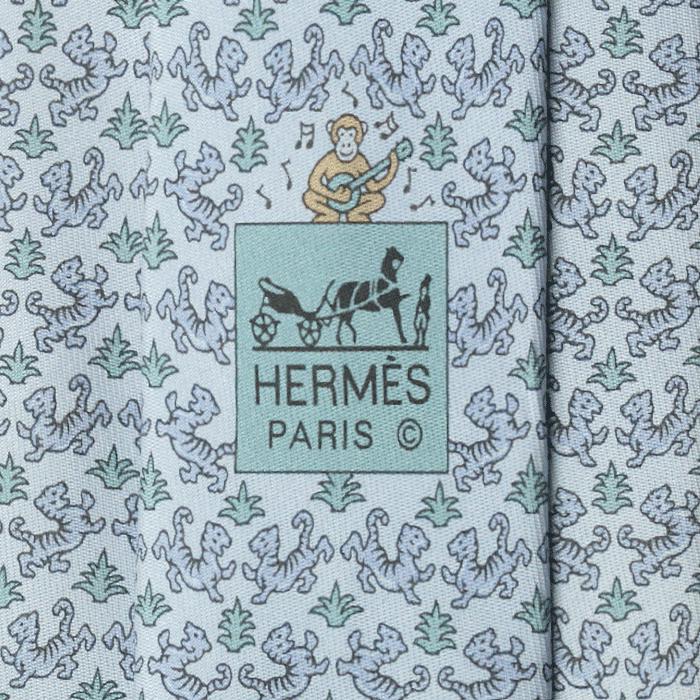 Hermes Men's Silk Tie Whimsical Tigers Monkey Pattern 605892 | Necktie Cravate